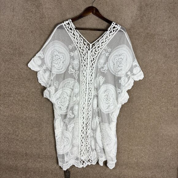 Vince Camuto Leaf Lace Topper Womens One Size OS White Sheer Lace V Neck NEW - Picture 2 of 10